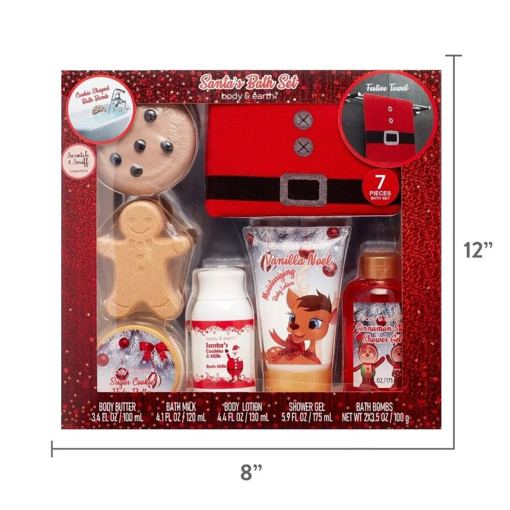 Body & Earth 7-Piece Santa's Bath Set Christmas‎ Theme Bath Gift Set